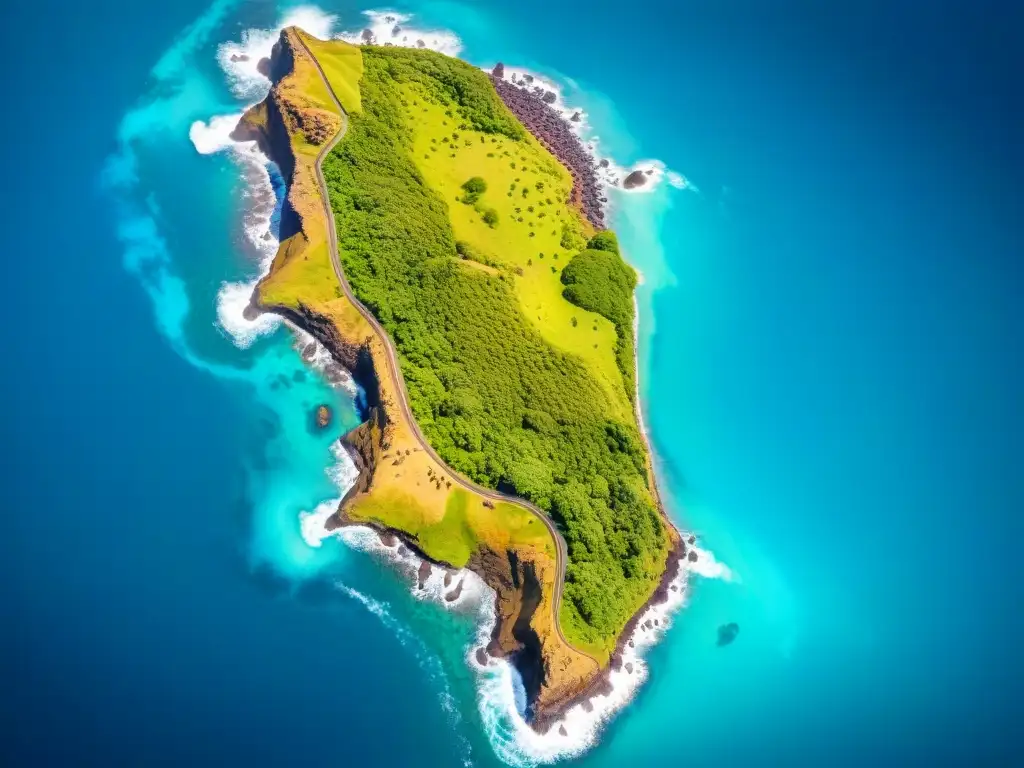 Mapa antiguo detallado de la Isla de Pascua, con rosas de los vientos y monstruos marinos