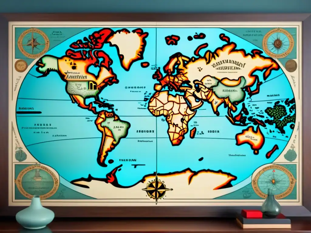 Mapa antiguo detallado en sepia sobre mesa de madera, resaltando la evolución de técnicas cartográficas de cartógrafos influyentes