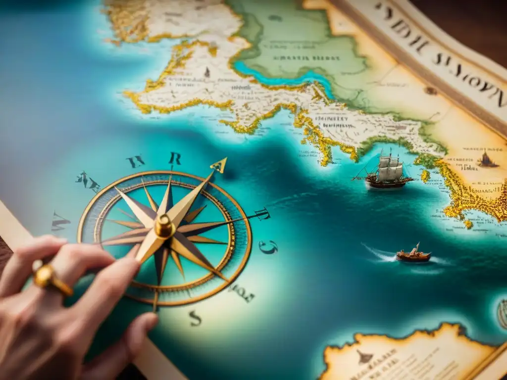 Mapa antiguo detallado en sepia: misteriosas criaturas marinas y rosas de los vientos, evocando aventura y evolución cartografía mapas antiguos