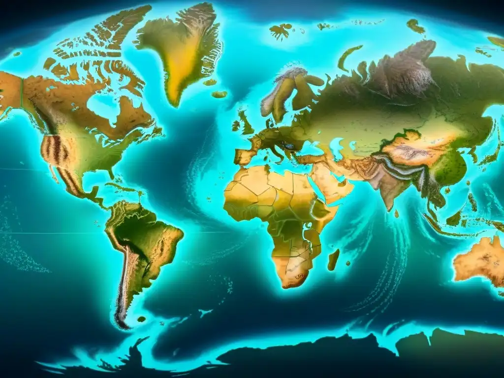 Mapa antiguo detallado en sepia de Terra Australis Incognita con monstruos marinos y barcos antiguos, evocando misterio y descubrimiento