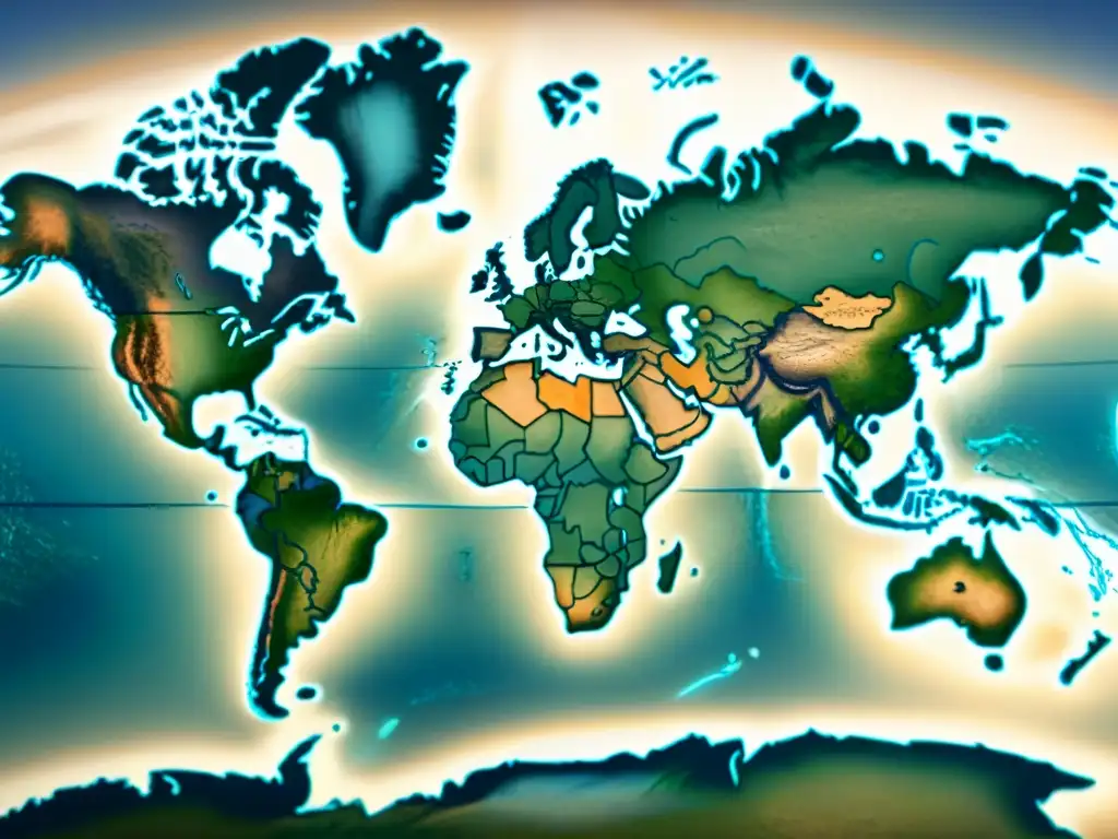 Mapa antiguo detallado en sepia, perfecto para enseñar geografía con mapas estratégicas