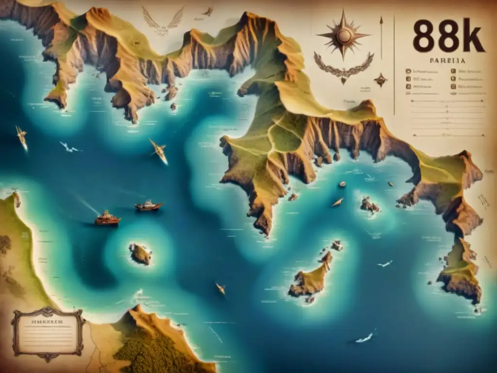 Mapa antiguo detallado en pergamino con criaturas marinas míticas, costas detalladas y evolución cartografía mapas antiguos modernos en tonos sepia