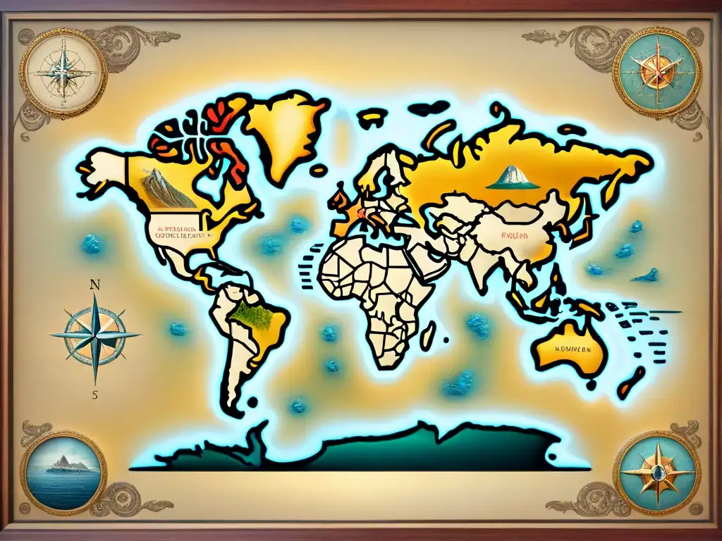 Mapa antiguo detallado en pergamino amarillento con elementos cartográficos y decorativos, evocando la evolución de la cartografía mapas antiguos