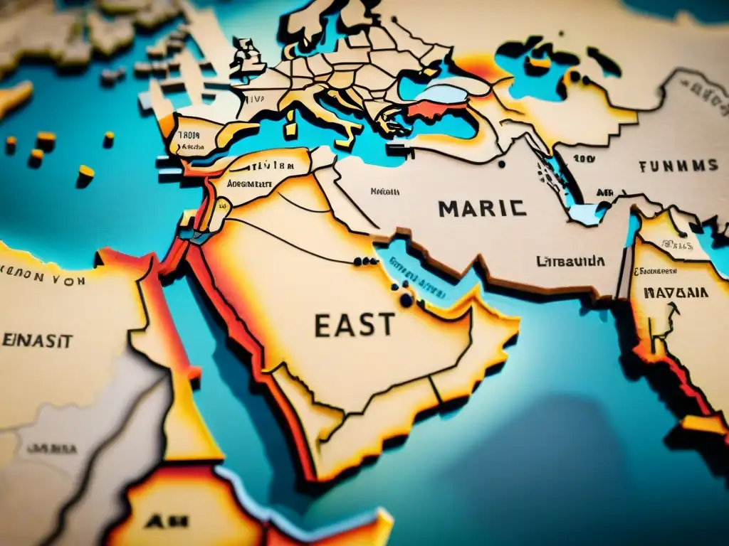 Mapa antiguo detallado del Medio Oriente, evolución cartografía en tonos sepia