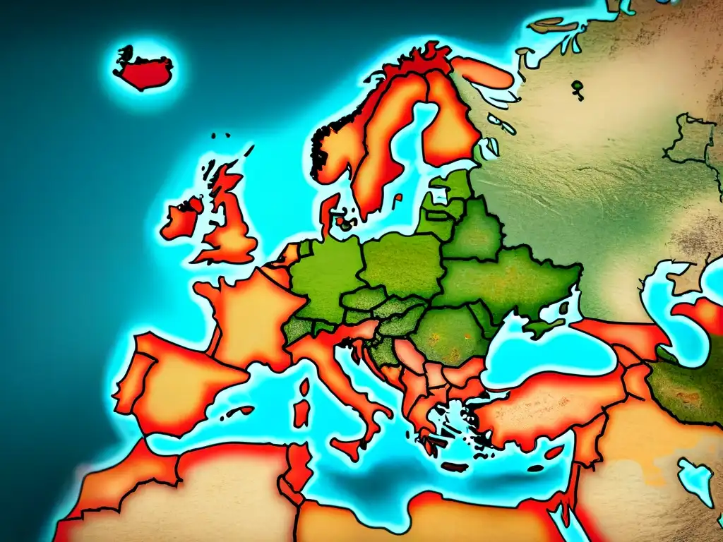 Mapa antiguo detallado de Europa en sepia, con rosa de los vientos, evocando historia y exploración