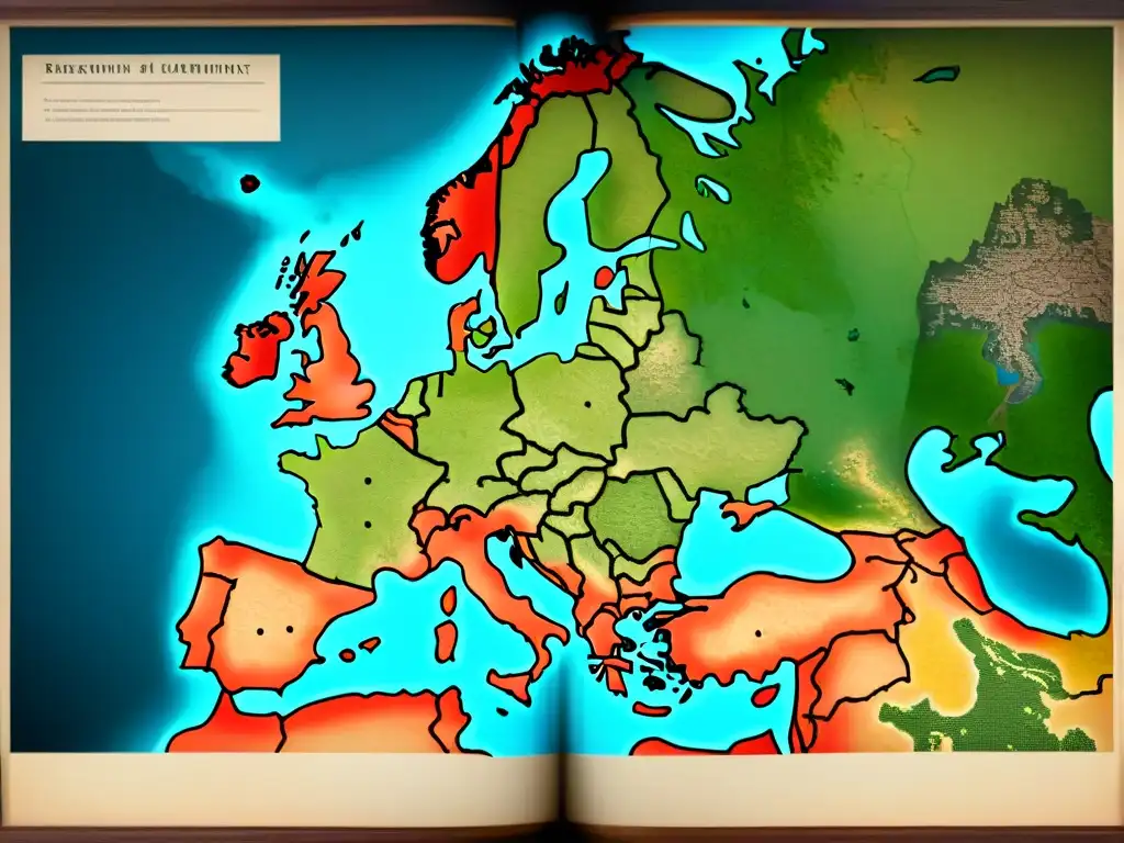 Mapa antiguo de la Peste Negra en Europa en sepia, detallando la propagación en el siglo XIV