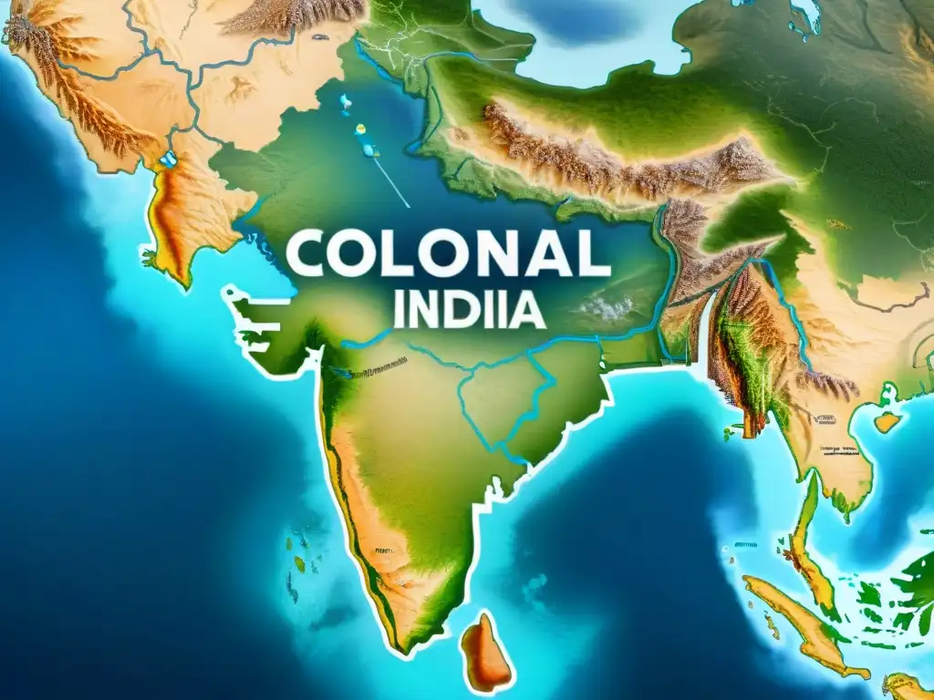 Mapa colonial detallado de la India: fronteras, ciudades, rutas comerciales