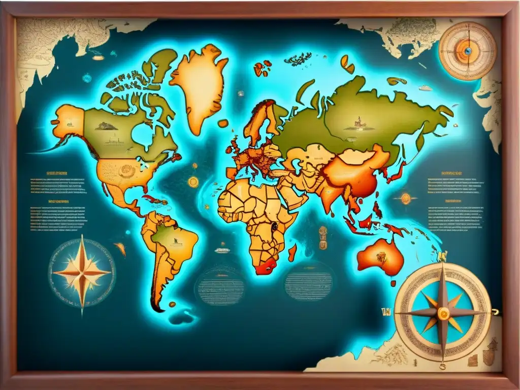Mapa sepia de la evolución de antiguos mapas conceptuales Mapa conceptual sepia de la evolución de antiguos mapas conceptuales, con nodos interconectados representando diferentes épocas y regiones geográficas, ilustraciones de cartógrafos antiguos rodeados de pergaminos y motivos celestiales