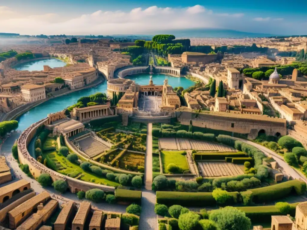 Mapa detallado en sepia de la antigua Roma, con Coliseo y Foro Romano