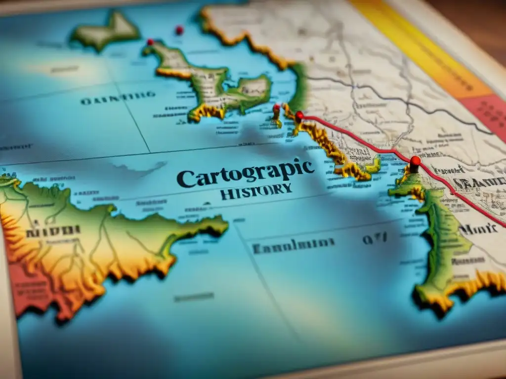 Mapa detallado sepia que muestra la evolución de la cartografía desde la antigüedad hasta los mapas digitales modernos