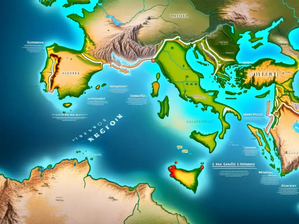 Mapa sepia detallado de un antiguo imperio con fronteras, lugares y texto caligráfico antiguo, ilustrando la importancia de la cartografía histórica