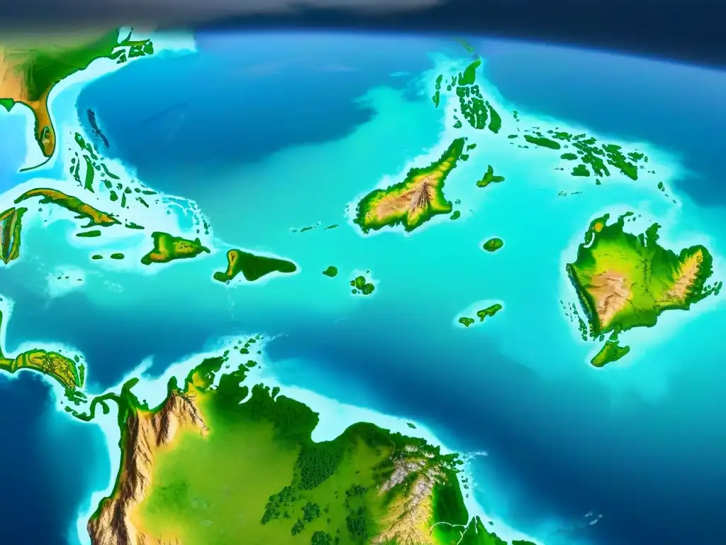 Mapa detallado sepia del Caribe precolombino con evolución cartografía y antiguos símbolos