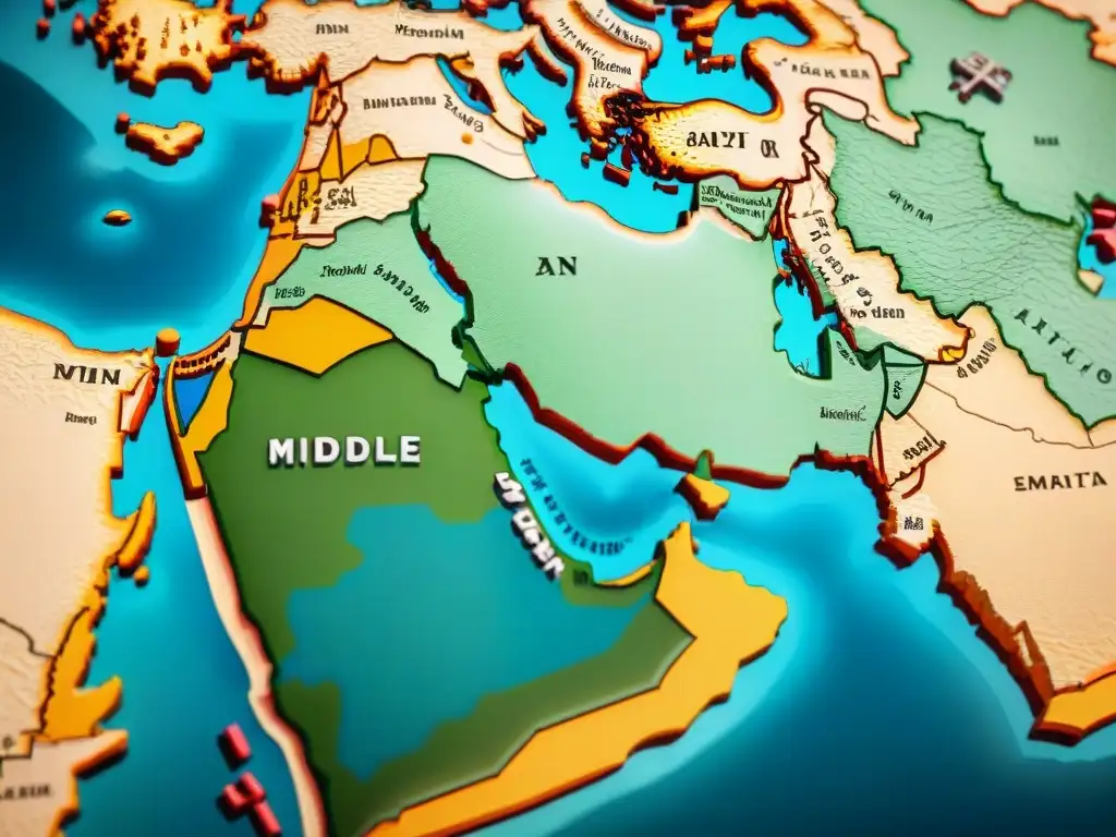 Mapa sepia detallado de Medio Oriente con avanzada cartografía: rosas de los vientos, ilustraciones y caligrafía histórica