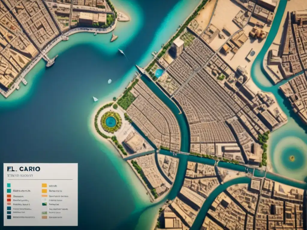 Mapa sepia detallado de El Cairo, destacando la evolución de la cartografía en la ciudad