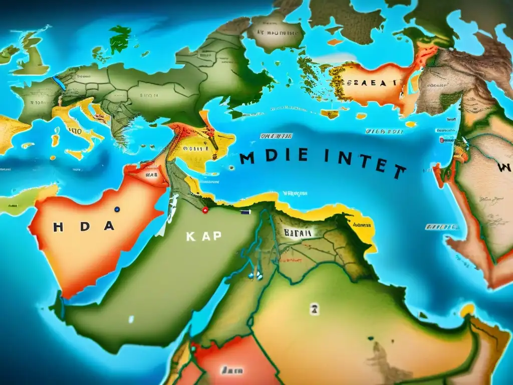 Mapa detallado en sepia de conflictos territoriales en Medio Oriente resalta la importancia de mapas en conflictos territoriales