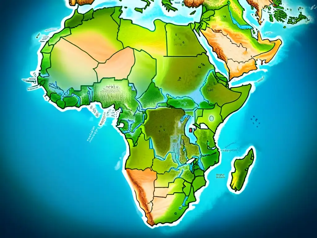 Mapa detallado en sepia de la costa africana con elementos cartográficos antiguos, evocando exploración histórica