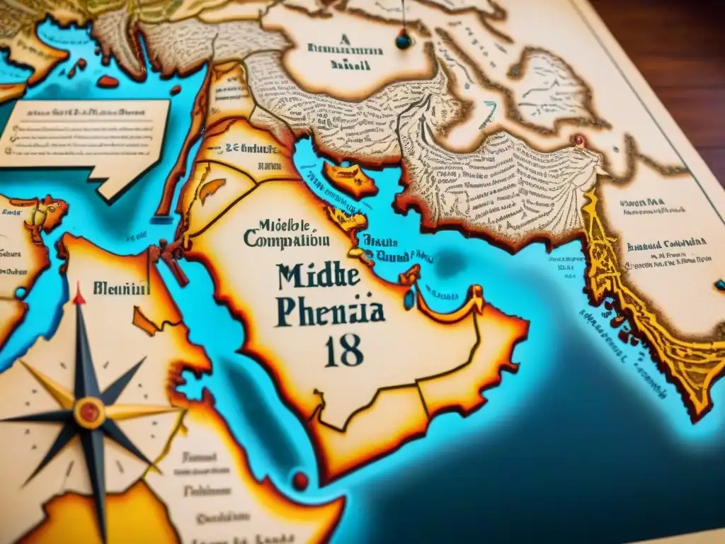 Un mapa sepia detallado del Medio Oriente con criaturas míticas y leyendas cartográficas