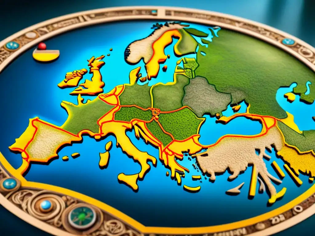 Mapa detallado sepia de Europa medieval con criaturas míticas y rosa de los vientos, mostrando la evolución de la cartografía medieval