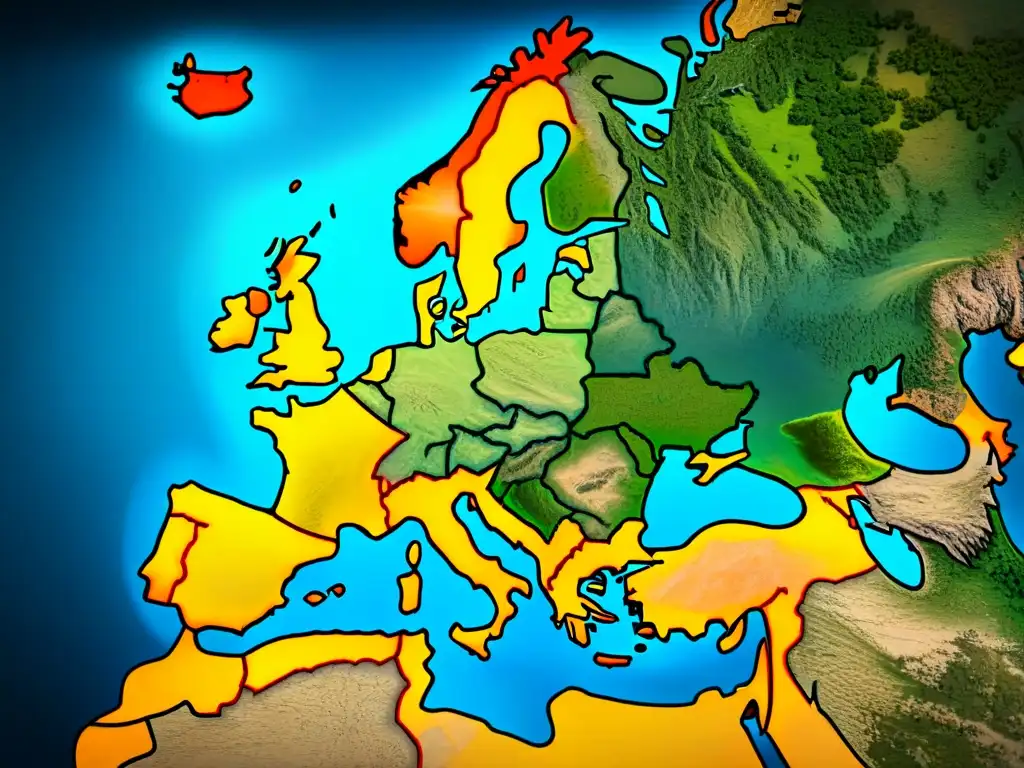 Mapa sepia detallado de Europa con criaturas míticas y símbolos cartográficos antiguos