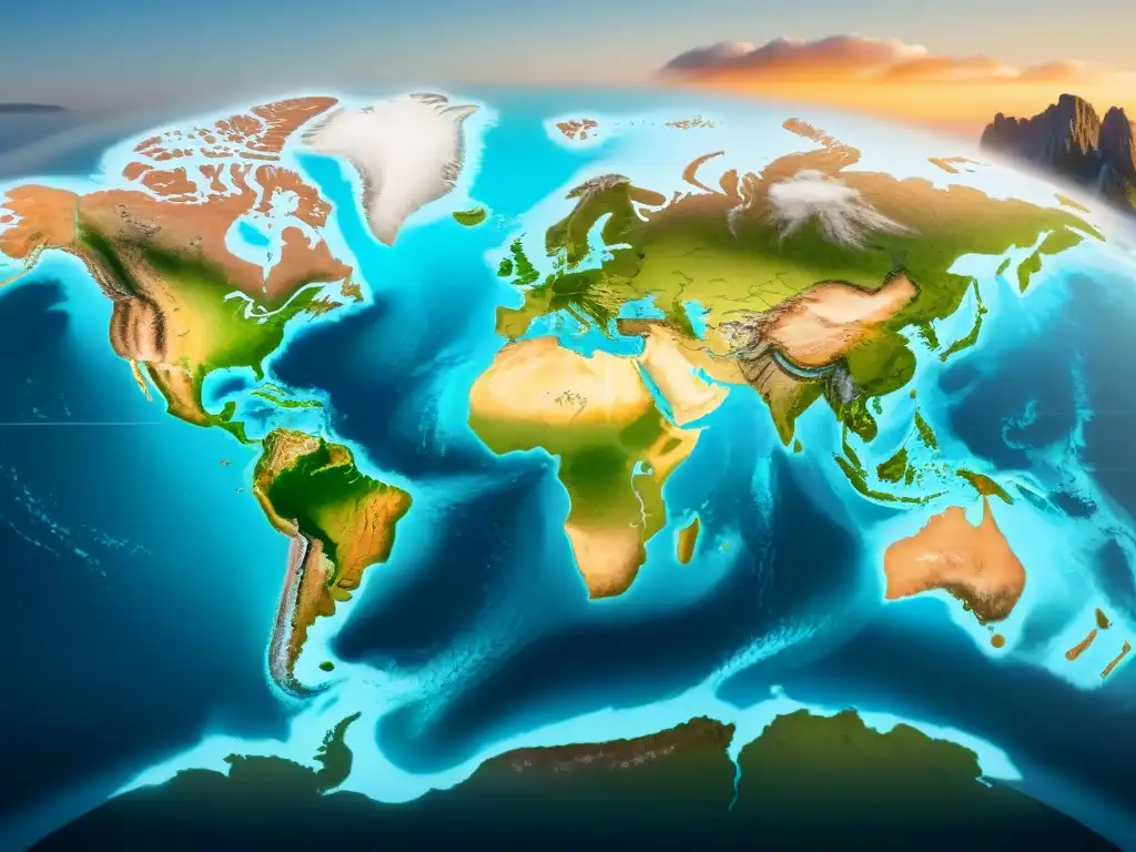 Un mapa sepia detallado en 8k muestra la deriva continental según la teoría de Alfred Wegener