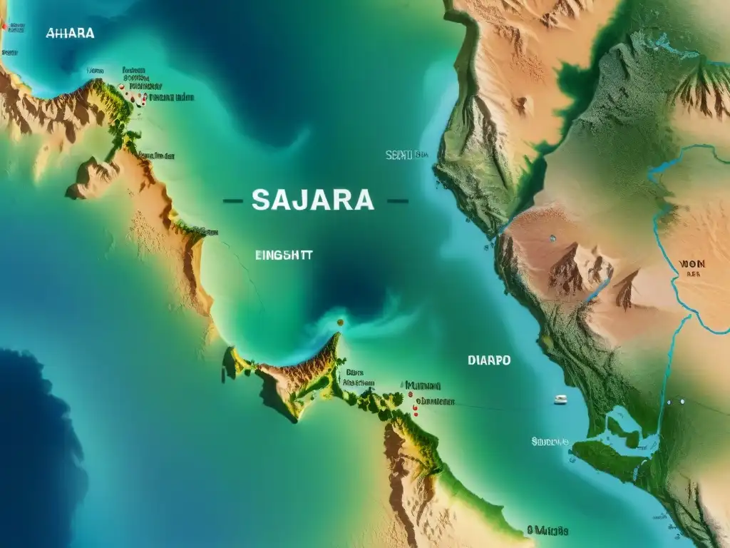 Mapa sepia detallado del Desierto del Sáhara, reflejando la evolución de la cartografía en la región