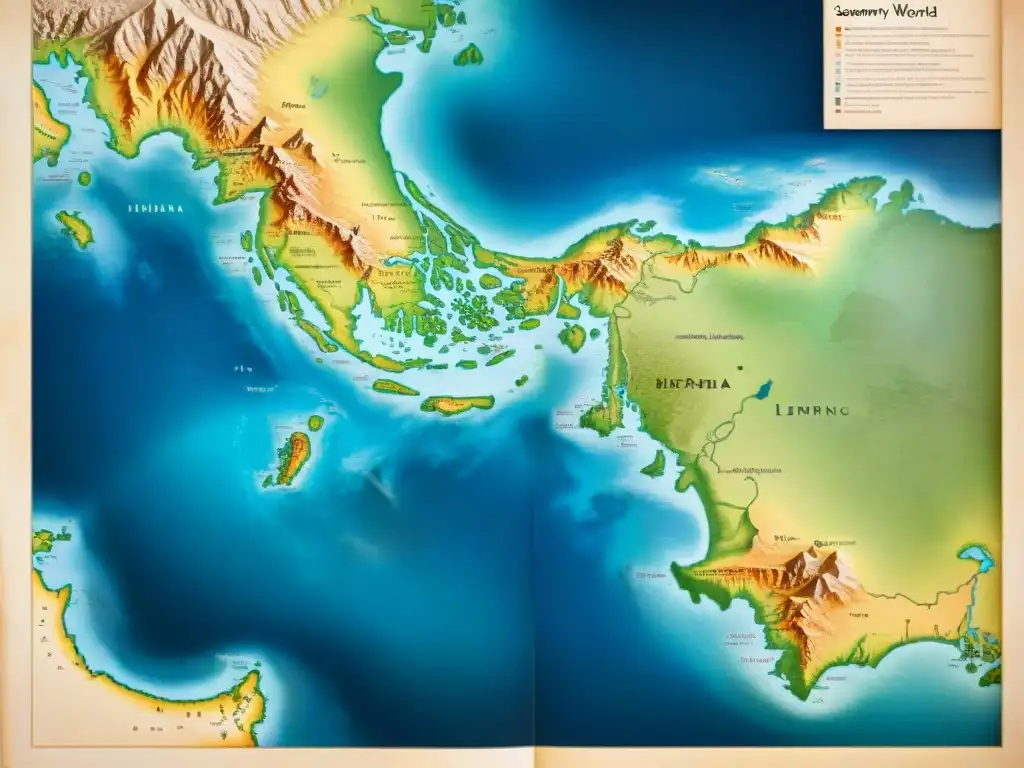 Mapa detallado de Ptolomeo en sepia, con detalles geográficos, rutas y textura de pergamino, evocando historia de la cartografía antigua