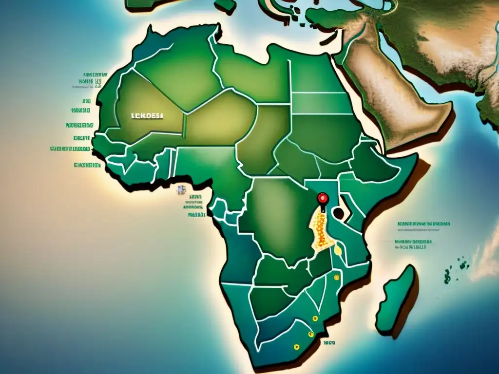 Mapa detallado de África en sepia con evolución de cartografía digital y elementos tradicionales