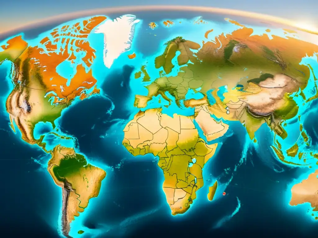 Mapa detallado en sepia con geopolítica cartografía digital y zonas clave de relaciones internacionales