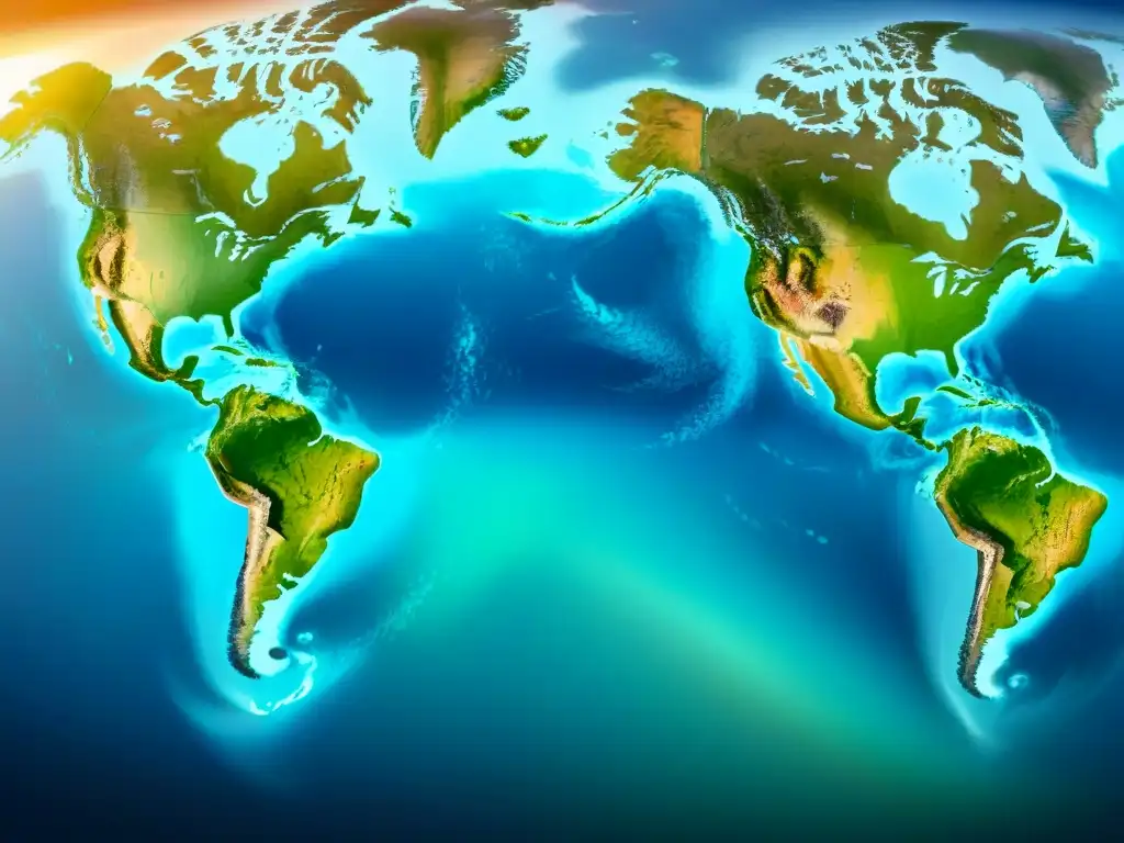 Mapa detallado en sepia de efectos del cambio climático en distintas regiones del mundo