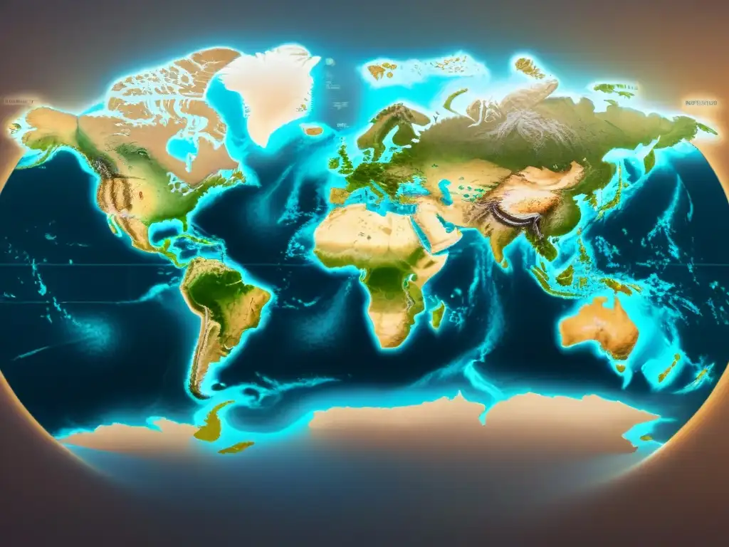 Un mapa detallado de época con tonos sepia, mostrando la evolución de la cartografía y señales de cambio climático