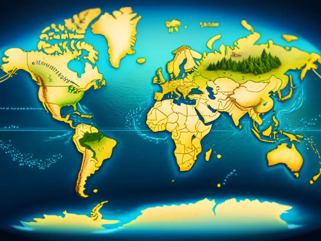 Mapa detallado en sepia de la era de los descubrimientos con intrincados detalles cartográficos y monstruos marinos