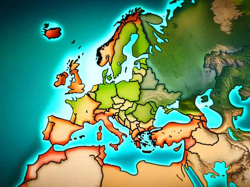 Mapa detallado europeo de la Era de la Exploración en sepia