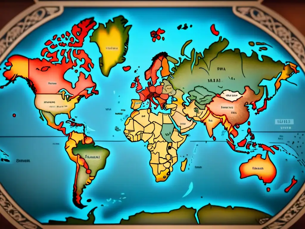 Mapa sepia detallado mostrando la transformación cartográfica de fronteras, conflictos y tratados a lo largo de la historia