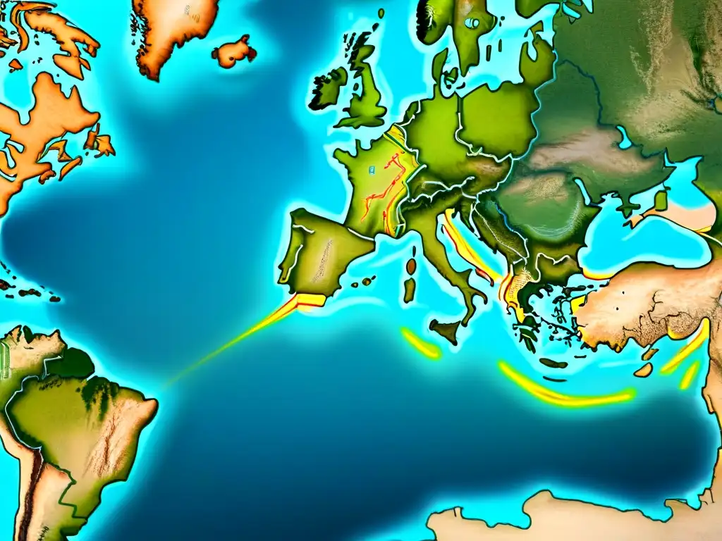 Mapa sepia detallado mostrando la evolución cartográfica de las fronteras del mundo