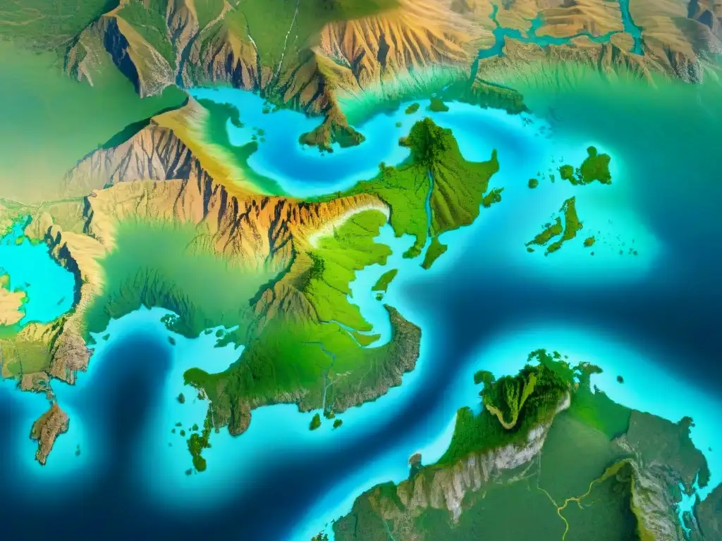 Mapa sepia detallado del río Yangtsé, con historia de su evolución cartográfica y paisajes circundantes