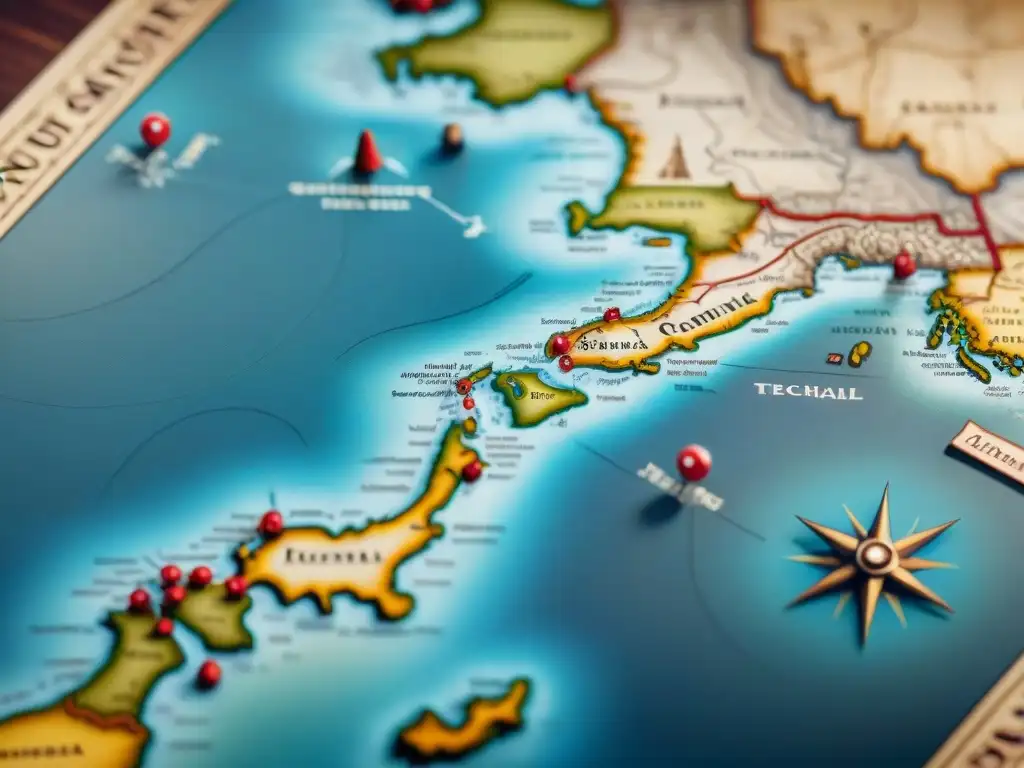 Mapa detallado en sepia muestra la historia y evolución de técnicas cartográficas, desde antiguos pergaminos hasta tecnología digital