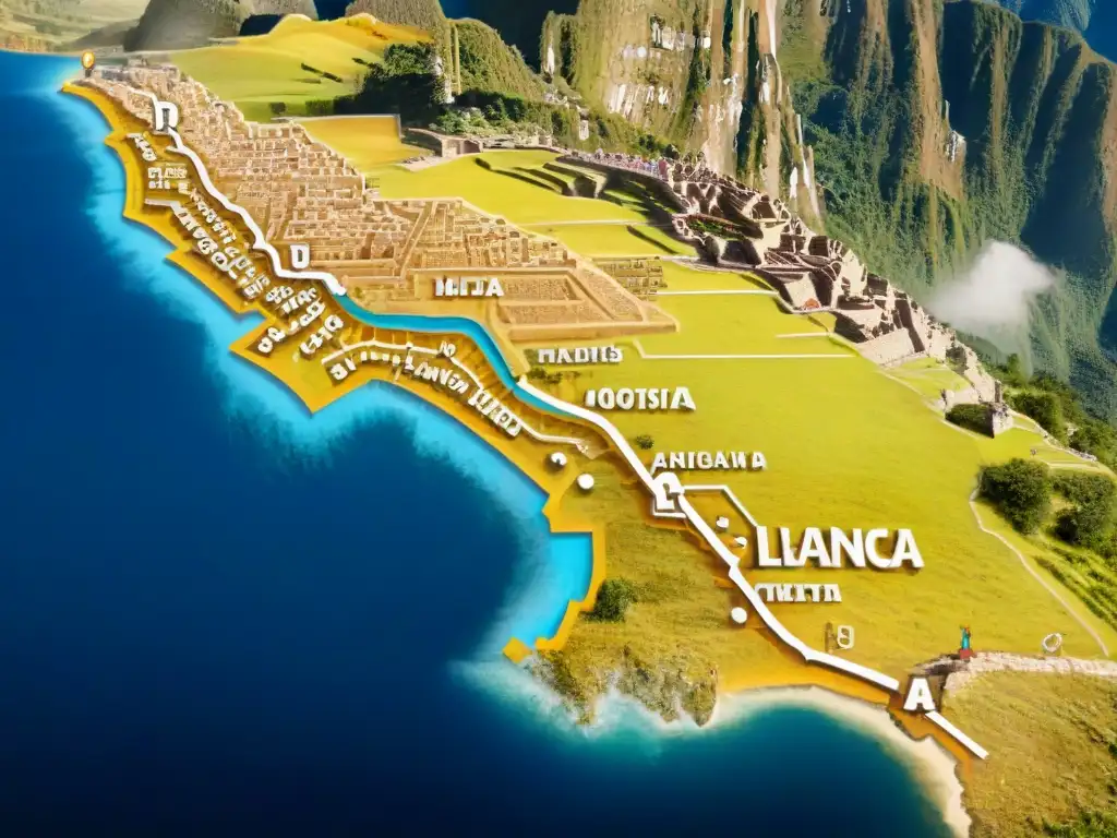 Mapa detallado del Imperio Inca, con diseños geométricos, símbolos solares y llamas