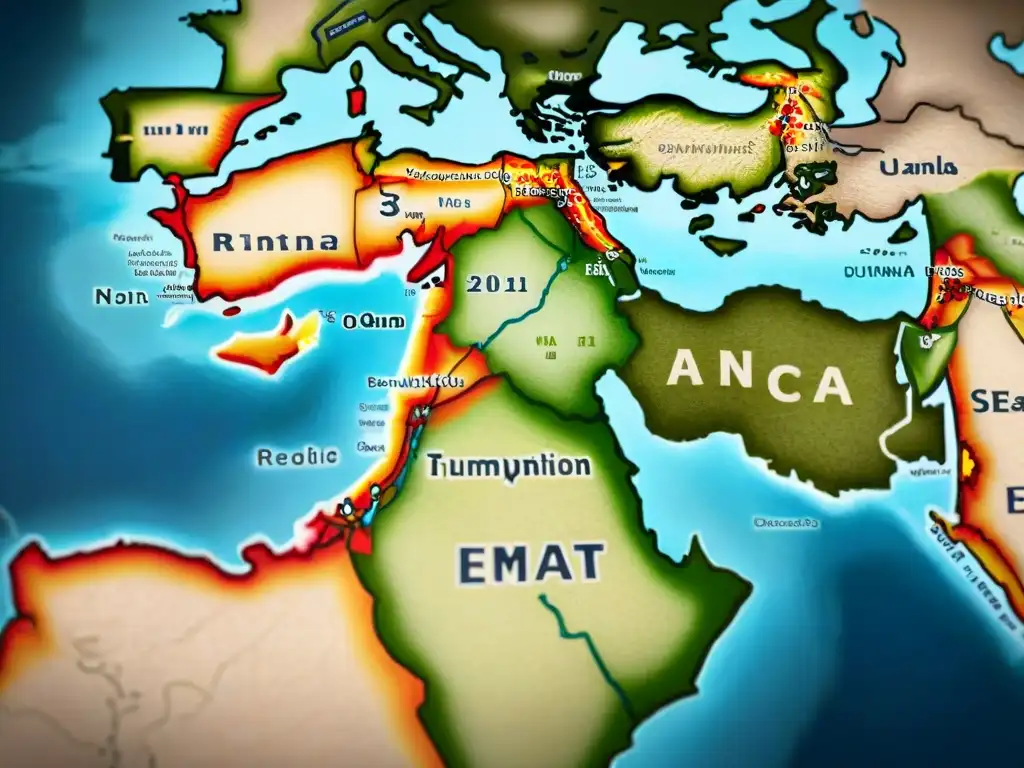 Mapa detallado del Imperio Otomano en tonos sepia, resaltando el Medio Oriente