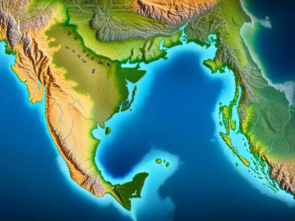 Mapa detallado en sepia de la India colonial, con fronteras intrincadas, ciudades clave y ríos serpenteantes