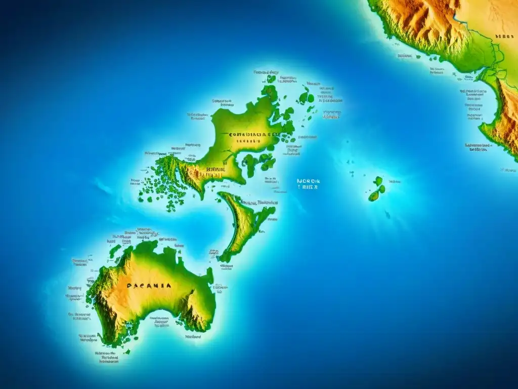 Mapa detallado en sepia de las Islas del Pacífico con rutas y contribuciones de misioneros, evocando exploración y significado histórico