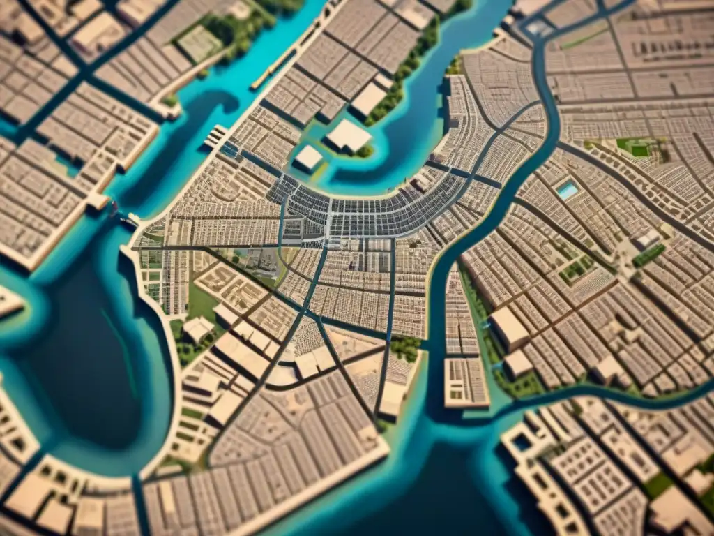 Mapa detallado en sepia mostrando la evolución de El Cairo a lo largo de la historia cartografía evolución mapas Cairo