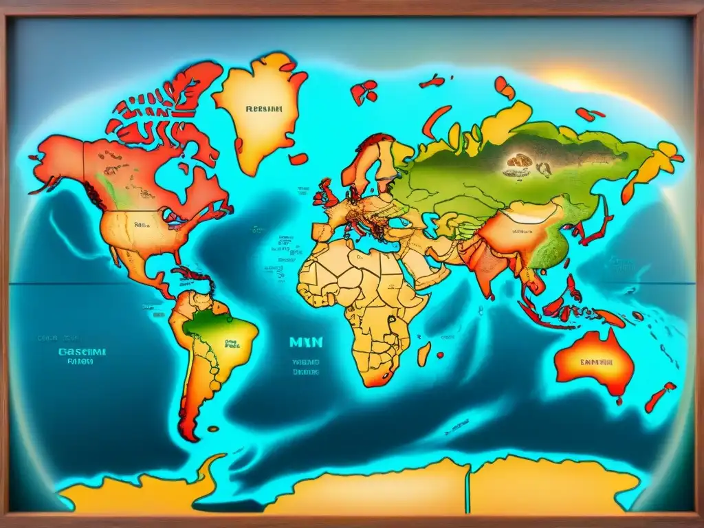 Un mapa detallado en sepia mostrando la evolución de la cartografía, con líneas fronterizas dibujadas a mano y rosa de los vientos