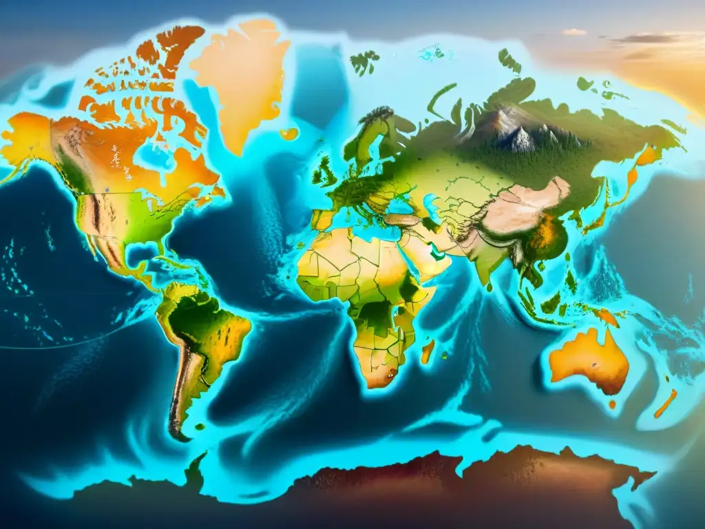 Mapa detallado en sepia con líneas mostrando variaciones de temperatura y gráficos sobre cambio climático