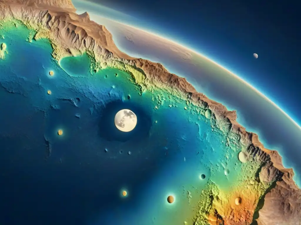 Mapa detallado de la Luna en sepia, con cráteres y montañas destacados