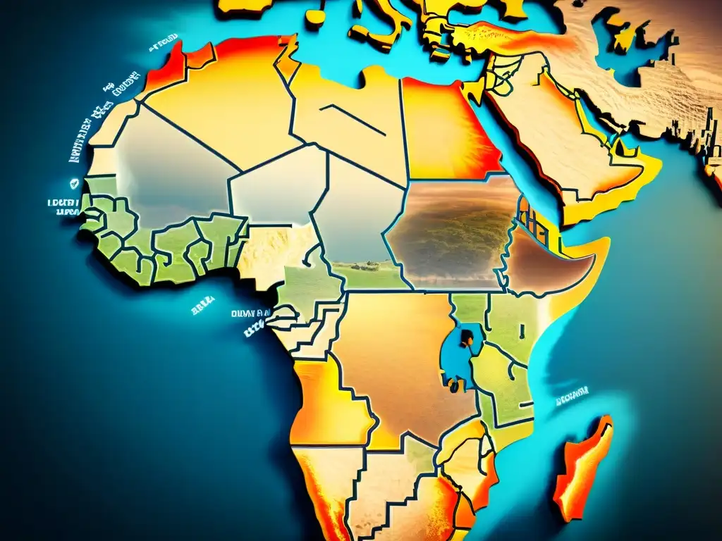 Mapa detallado de África en sepia, evolución de la cartografía a mapas digitales