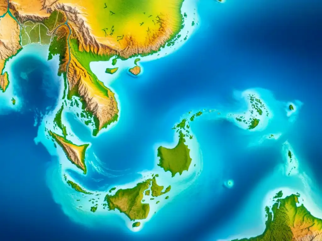 Mapa detallado sepia del Mar de China Meridional, con rutas navegación, islas misteriosas y rosas de los vientos, evocando exploración histórica