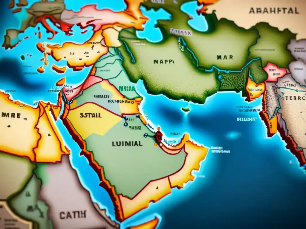 Mapa detallado en sepia de Oriente Medio, reflejando la evolución de la cartografía digital y la historia de la región