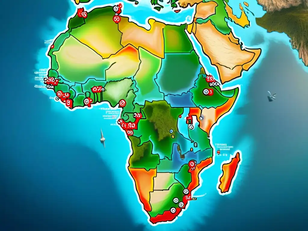 Mapa sepia detallado de África, con monstruos marinos y fauna, reflejando la evolución de la cartografía en África