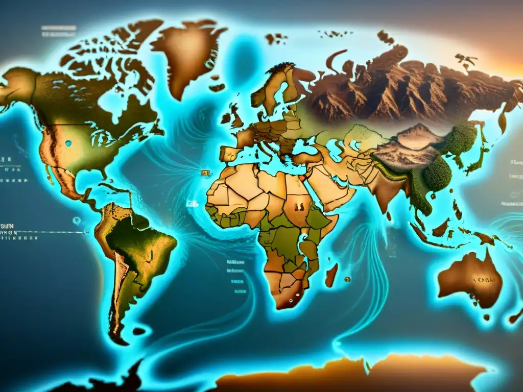 Mapa detallado del mundo en sepia, fusiona arte tradicional con tecnología GIS