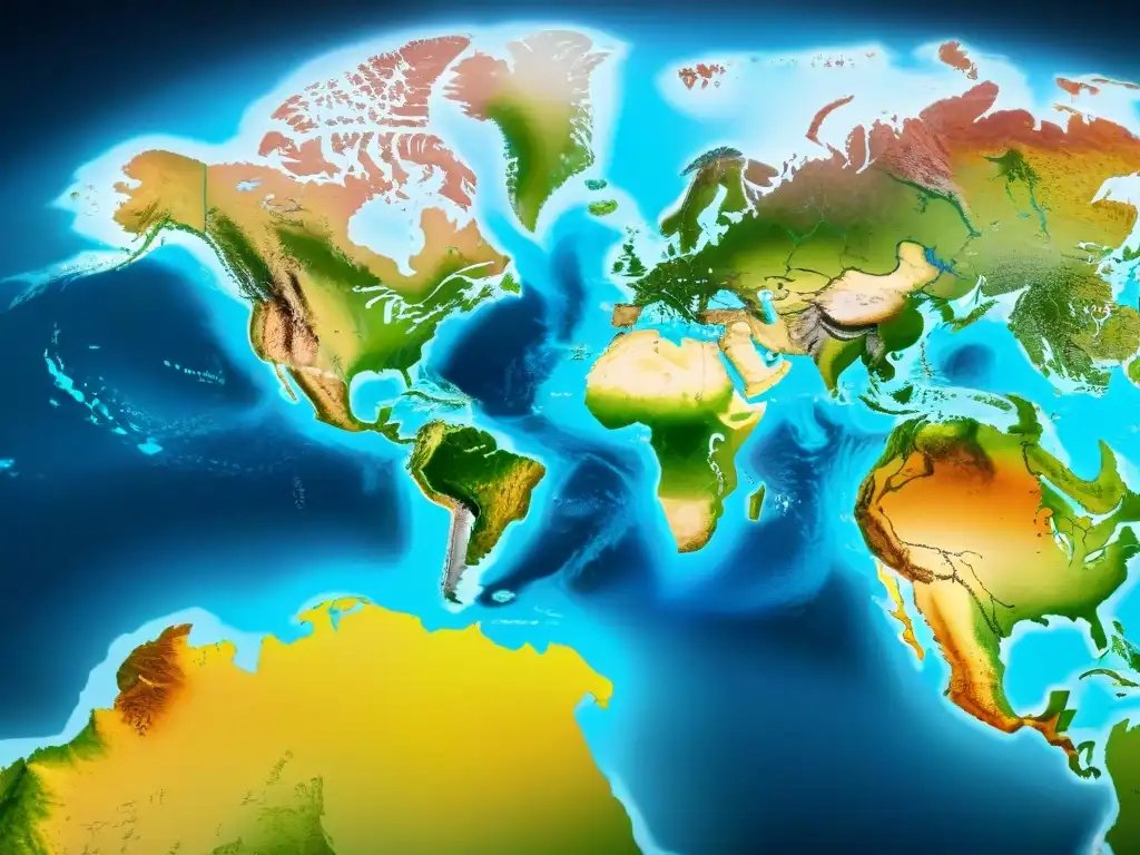 Mapa detallado del mundo en sepia con datos digitales, simbolizando la geopolítica moderna